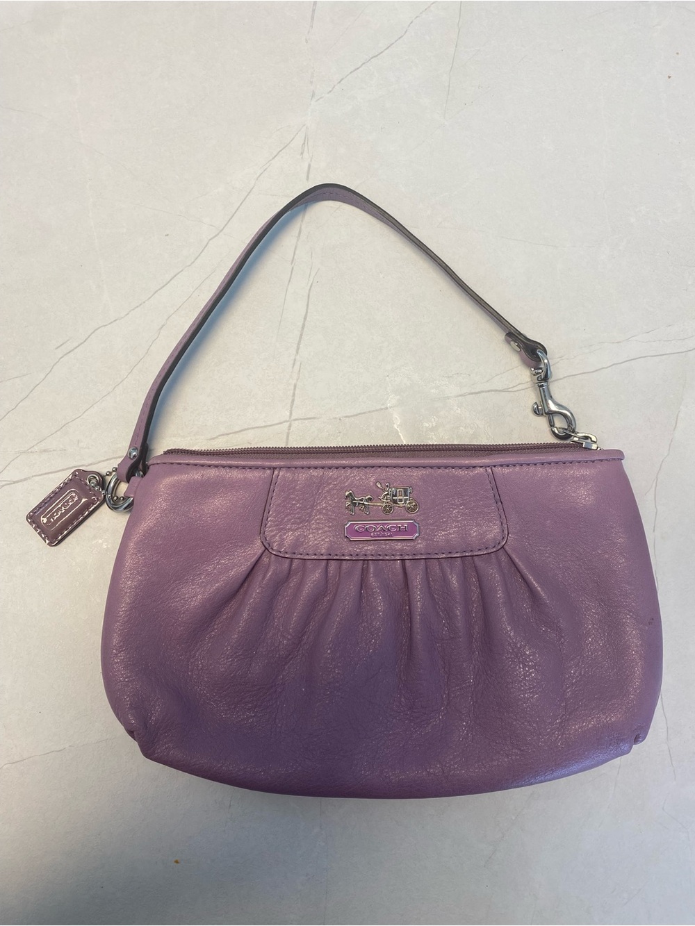 Coach Purple Pebble Leather Wristlet with Silver Hardware